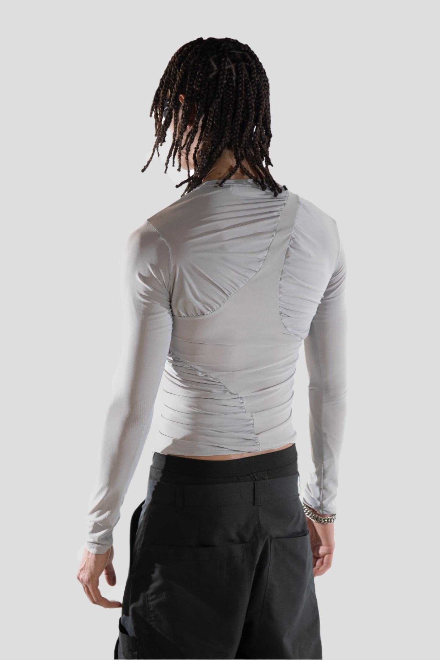 ASYMMETRICAL MESH DRAPPED CUTS