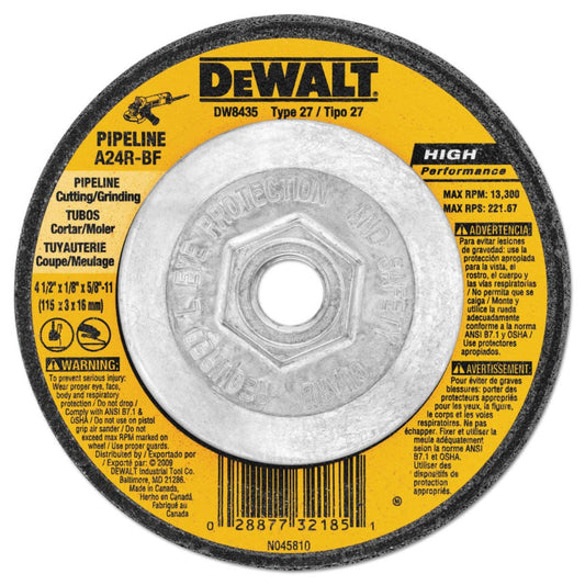 Dewalt Type 27 HP Metal Grinding Wheels, 4.5" x 5/8-11", 10/pk - DW4523