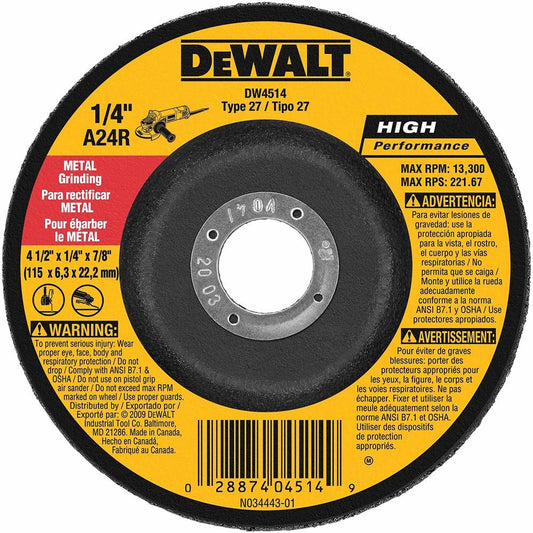 Dewalt Type 27 HP Metal Grinding Wheels, 4.5" x 7/8", 25/pk - DW4514