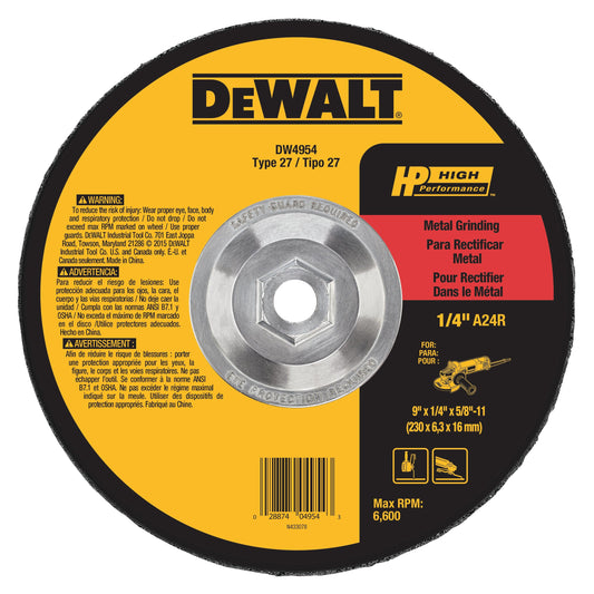 Dewalt HP Metal Type 27 Grinding Wheels, 9" x 1/4" x 5/8-11", 10/pk - DW4954