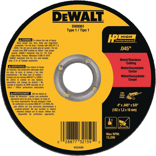 Dewalt Metal cut-off wheel - Type 1 - 4-1/2"x.045"x7/8" 25/bx - DW8062