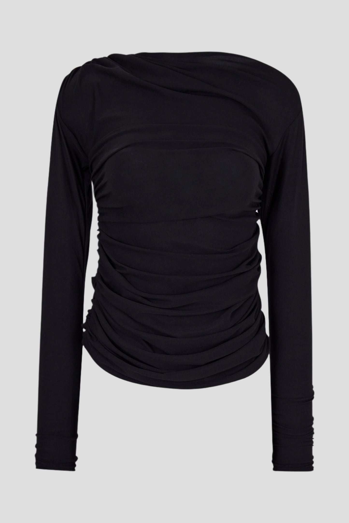 ASYMMETRICAL DRAPPED LONG SLEEVE BLACK