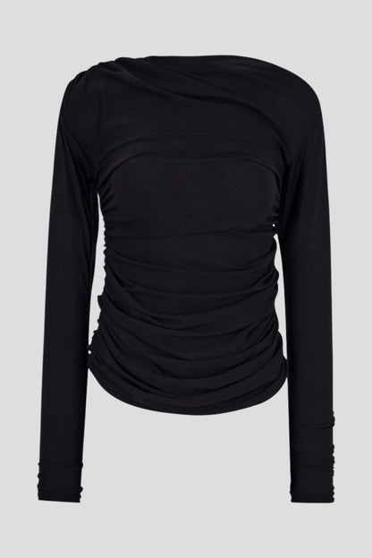 ASYMMETRICAL DRAPPED LONG SLEEVE BLACK