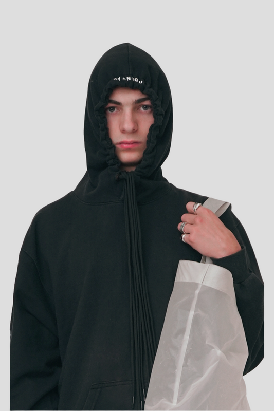 AYANEGUI BLACK OVERSIZED SOFT COTTON HOODIE