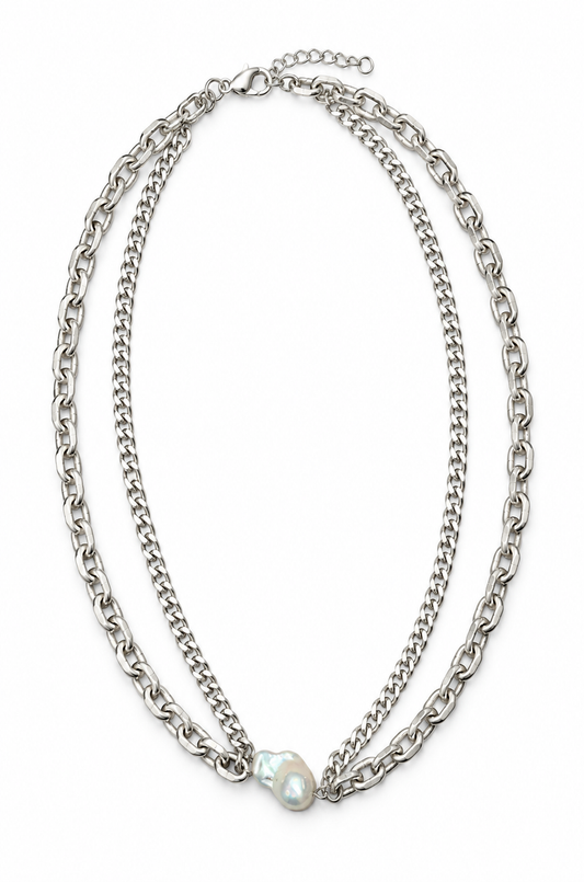 DOUBLE CHAIN PEARL NECKLACE