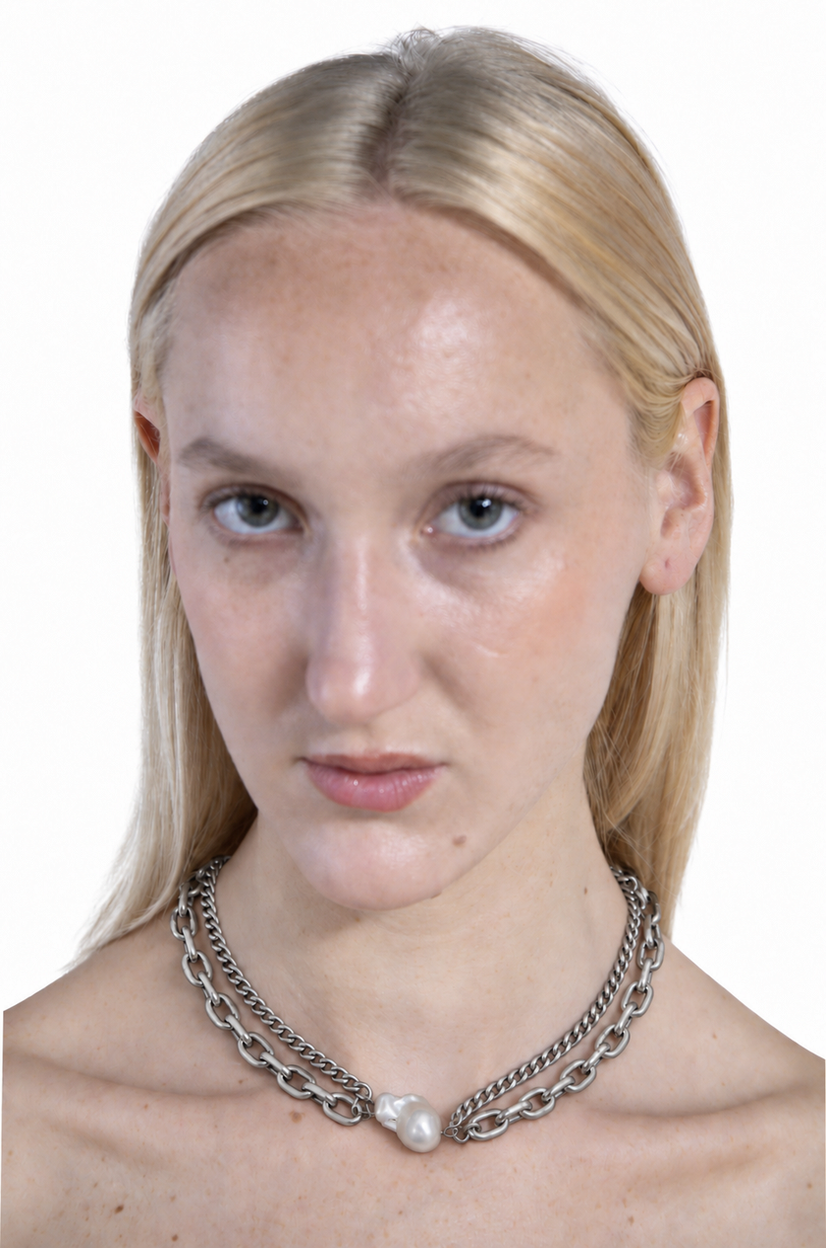 DOUBLE CHAIN PEARL NECKLACE